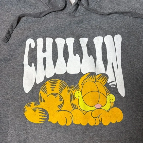 Alternative Y2K Garfield Chillin Graphic Hoodie XL Grey Heathered Sweatshirt - Picture 2 of 6
